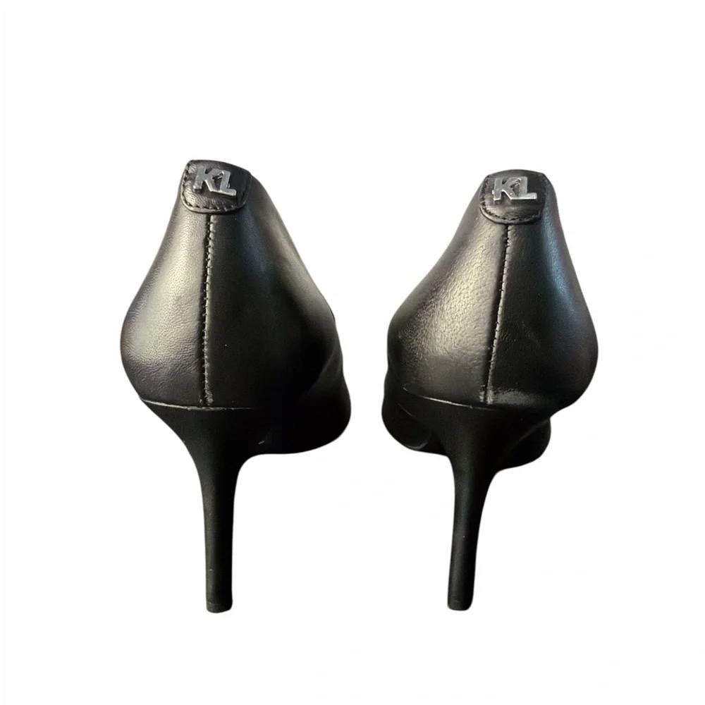 Karl Lagerfeld Paris Royale Size 7.5 Black Leather Pump Stiletto Heels